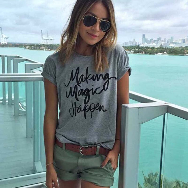 Summer Women T-shirt Printed Magic Letters