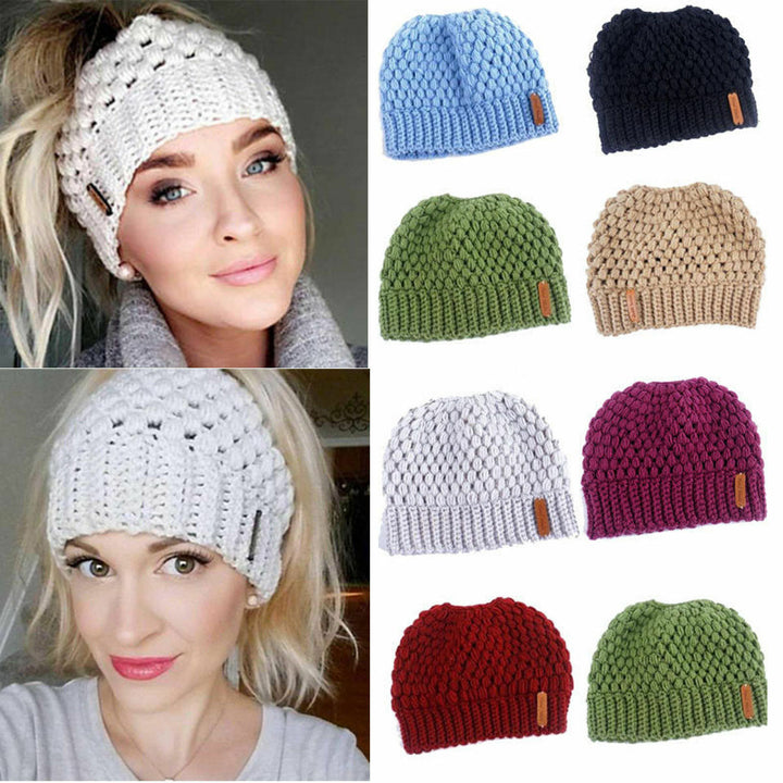 Knitted Women's Ponytail Hats